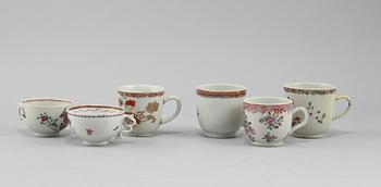 KOPPAR, 6 st samt UNDERFAT, 3 st, porslin Kina, 1700-tal.