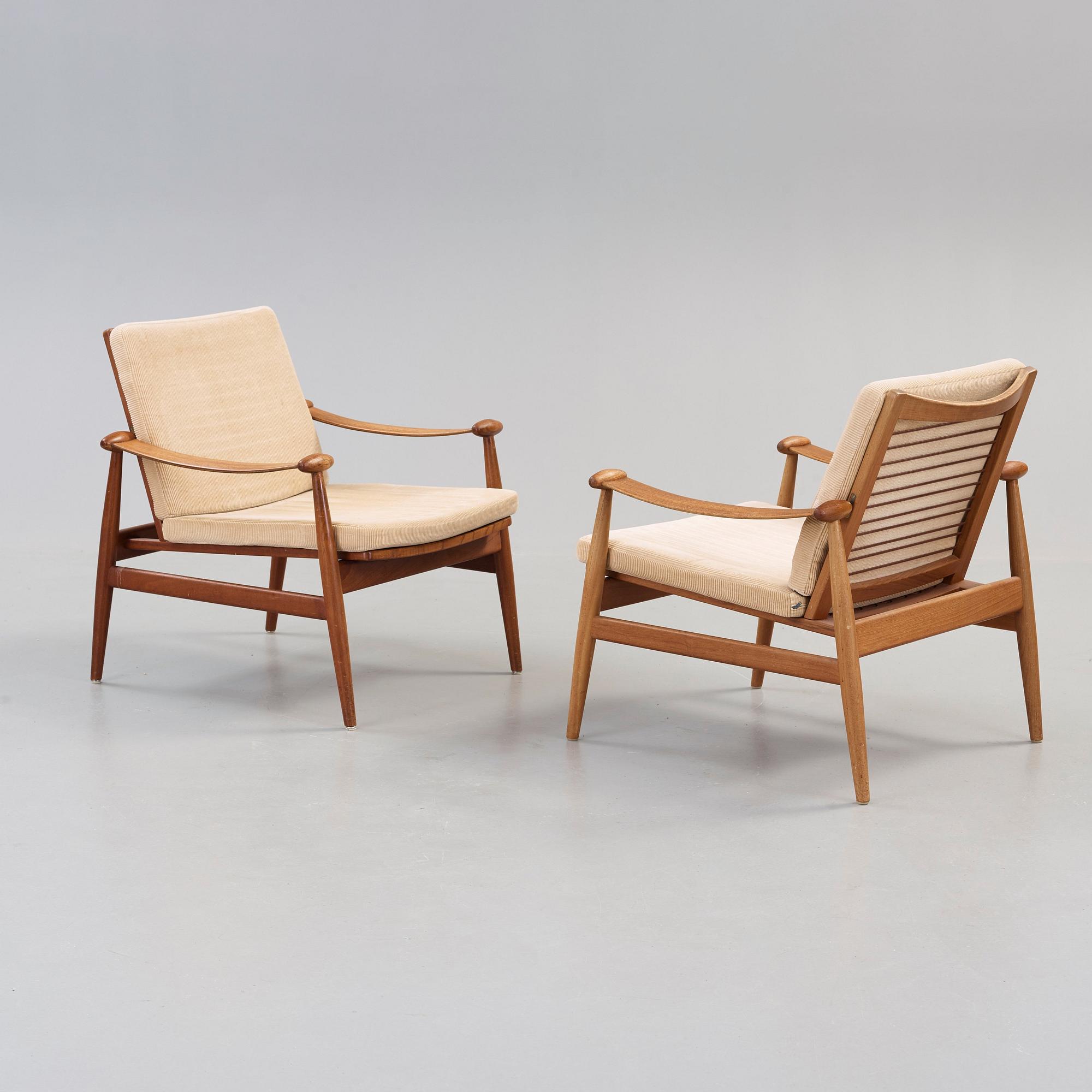 Finn Juhl, a pair of teak easy chairs, France & Son, Denmark 1950's-60's.