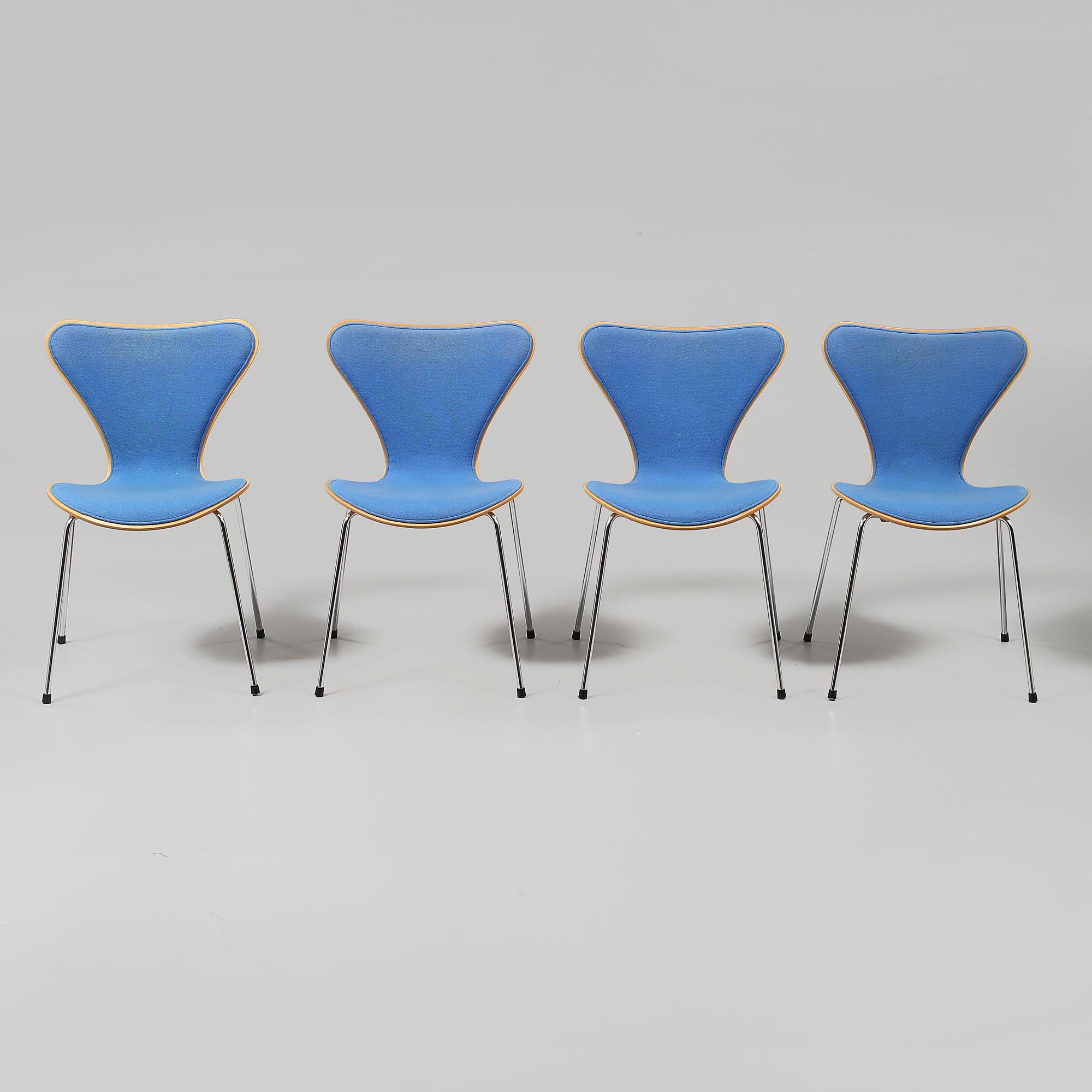 STOLAR, 4 st, "Sjuan", Arne Jacobsen, Fritz Hansen, sent 1900-tal.