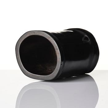 A hardwood bamboo shaped brushpot with a sceptre, China, 20th century.