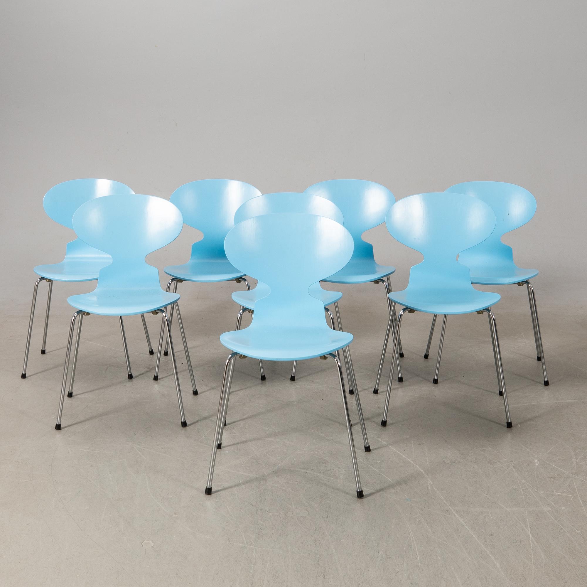 Arne Jacobsen, chairs 8 pcs, "Ant", Fritz Hansen, 1993.