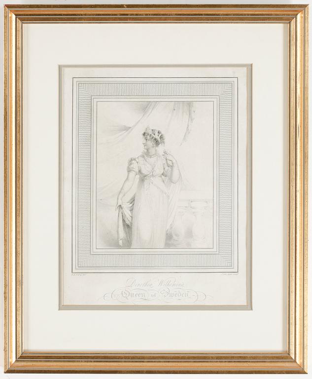 GRAVYRER, 2 st, SVENSKA DROTTNINGAR, 1800-tal.