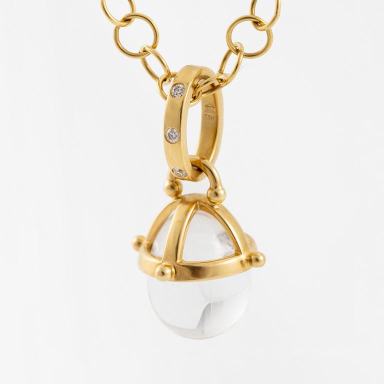 Pendant with chain in 18K gold featuring rock crystal and round brilliant-cut diamonds, Temple St Clair.