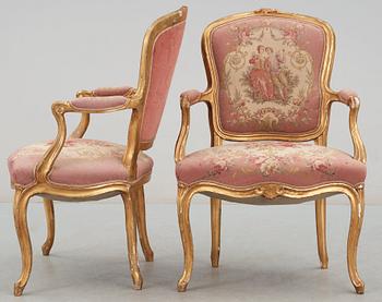 A pair of Rococo 18th century armchairs.