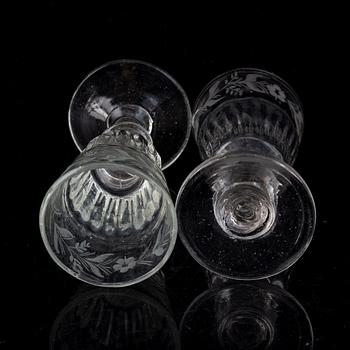 A matched set with a bottle and 11 glasses, 19th Century.