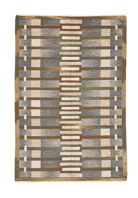 Margareta Grandin-Nettles, a carpet, flat weave, ca 249 x 167 cm, signed GLH MG.