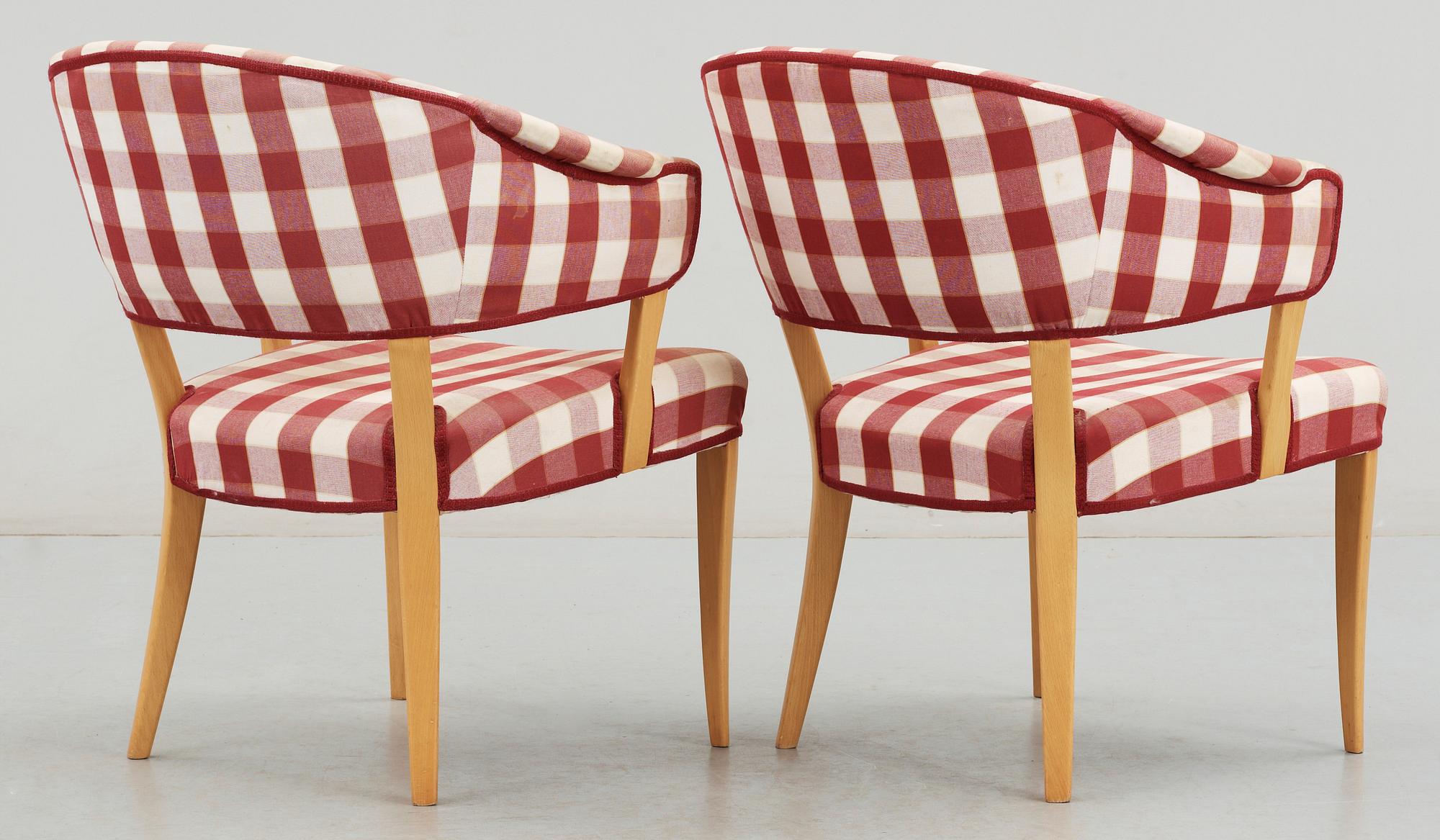 KARMSTOLAR, ett par, "Lata Greven", Carl Malmsten, Åfors Möbelfabrik, 1900-talets mitt.