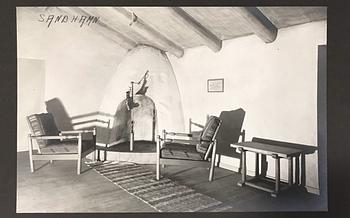 Axel Einar Hjorth, a red limestone top and stained pine side table, Nordiska Kompaniet, Sweden 1929.