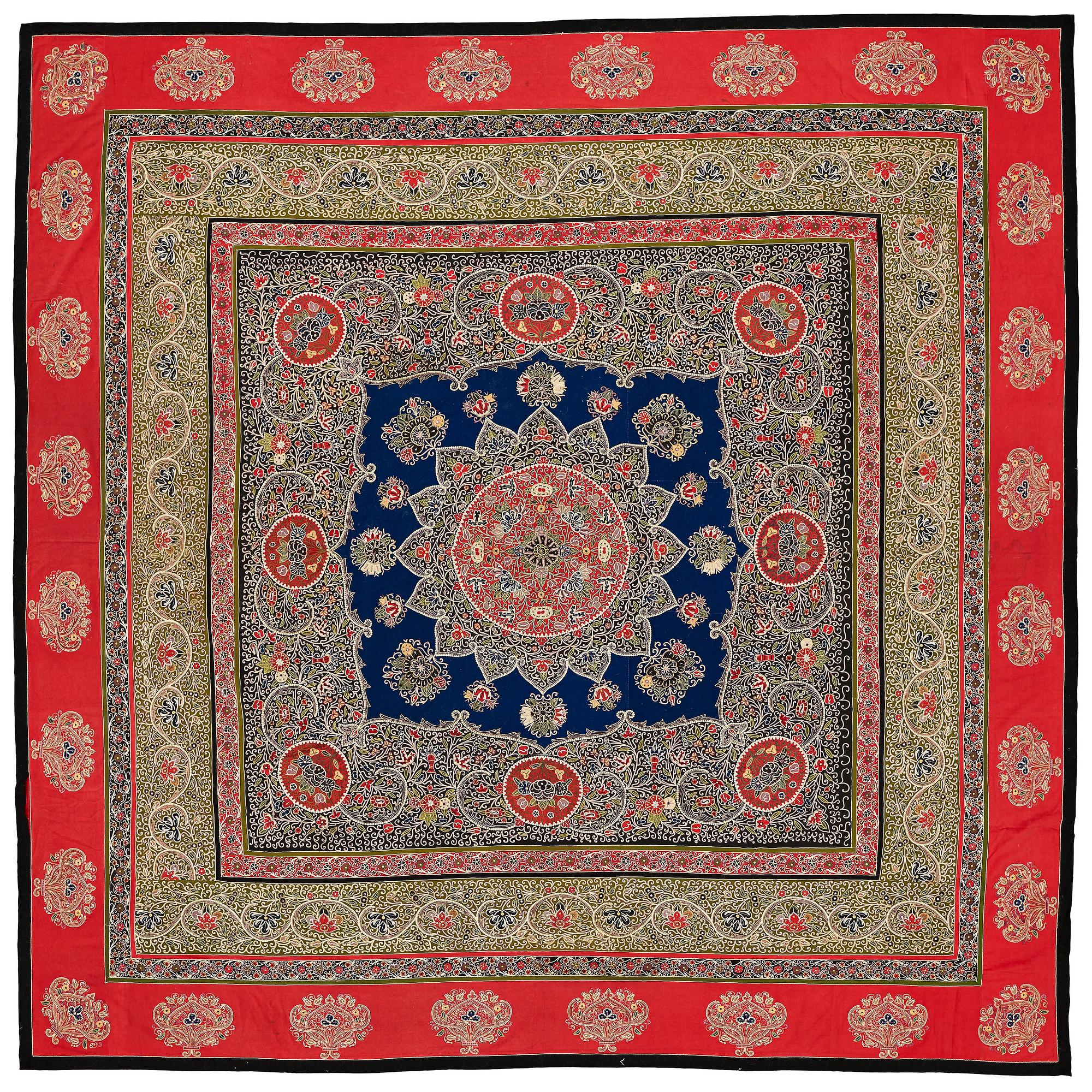 AN EMBROIDERY, a semi-antique Rascht, Persia (Iran), ca 312,5 x 311 cm.