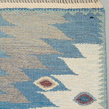 Barbro Nilsson, A CARPET, "Tånga, ljus, blå, grå", flat weave, ca 302 x 206,5 cm, signed AB MMF BN.