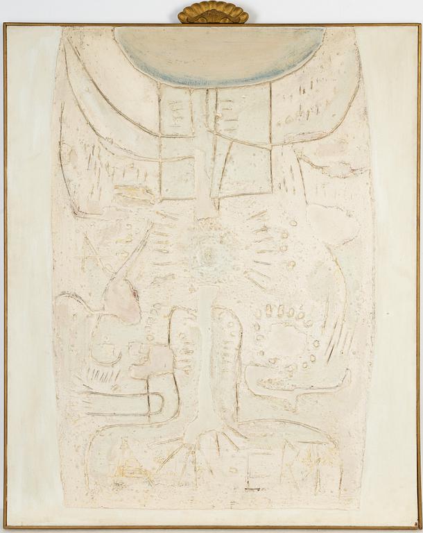 Albert Johansson, blandteknik/betongspackel på pannå, signerad och daterad 1961  a tergo.