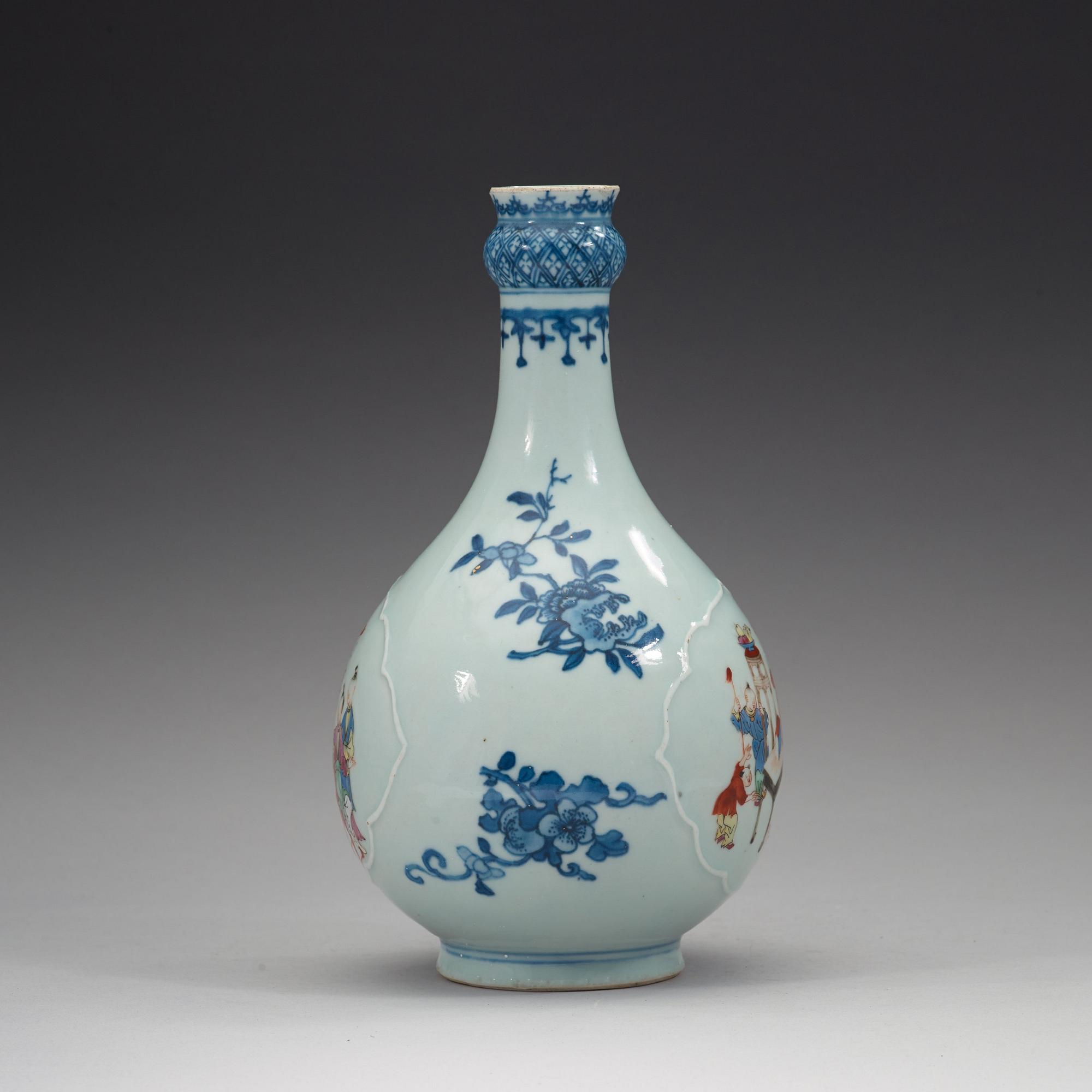 A blue and white and famille rose vase, Qing dynasty Qianlong (1736-95).