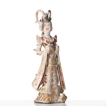 A elegant pottery figure of a court lady, Tang dynasty (618-907).