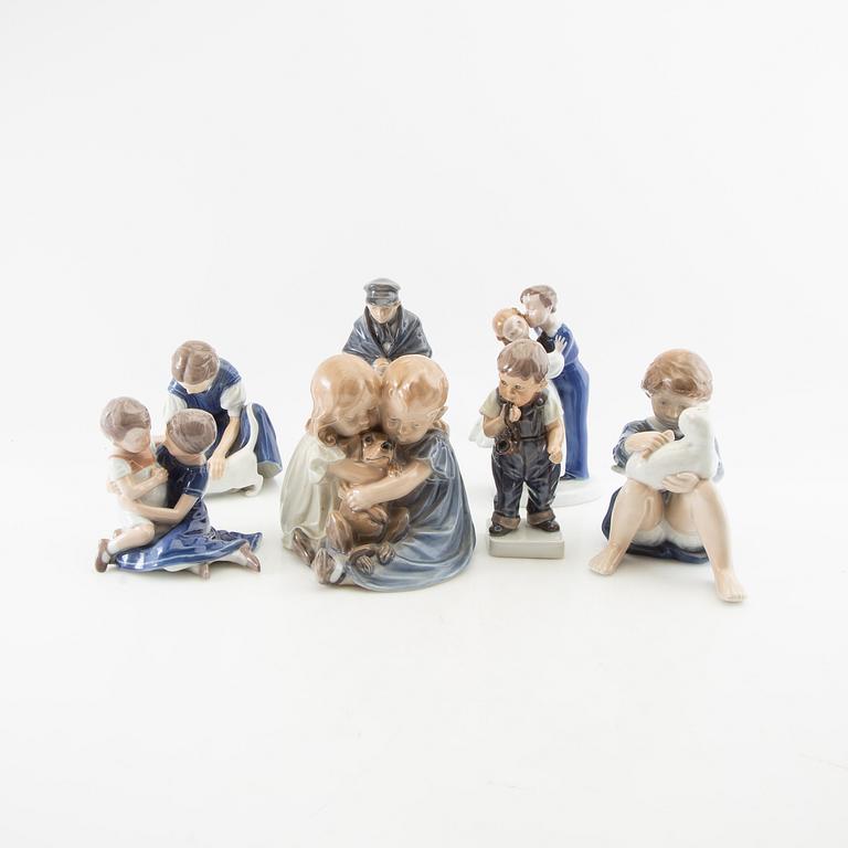 Figurines 7 pcs Royal Copenhagen/Bing & Grøndahl
 and Dahl Jensen mid/late 20th century porcelain.