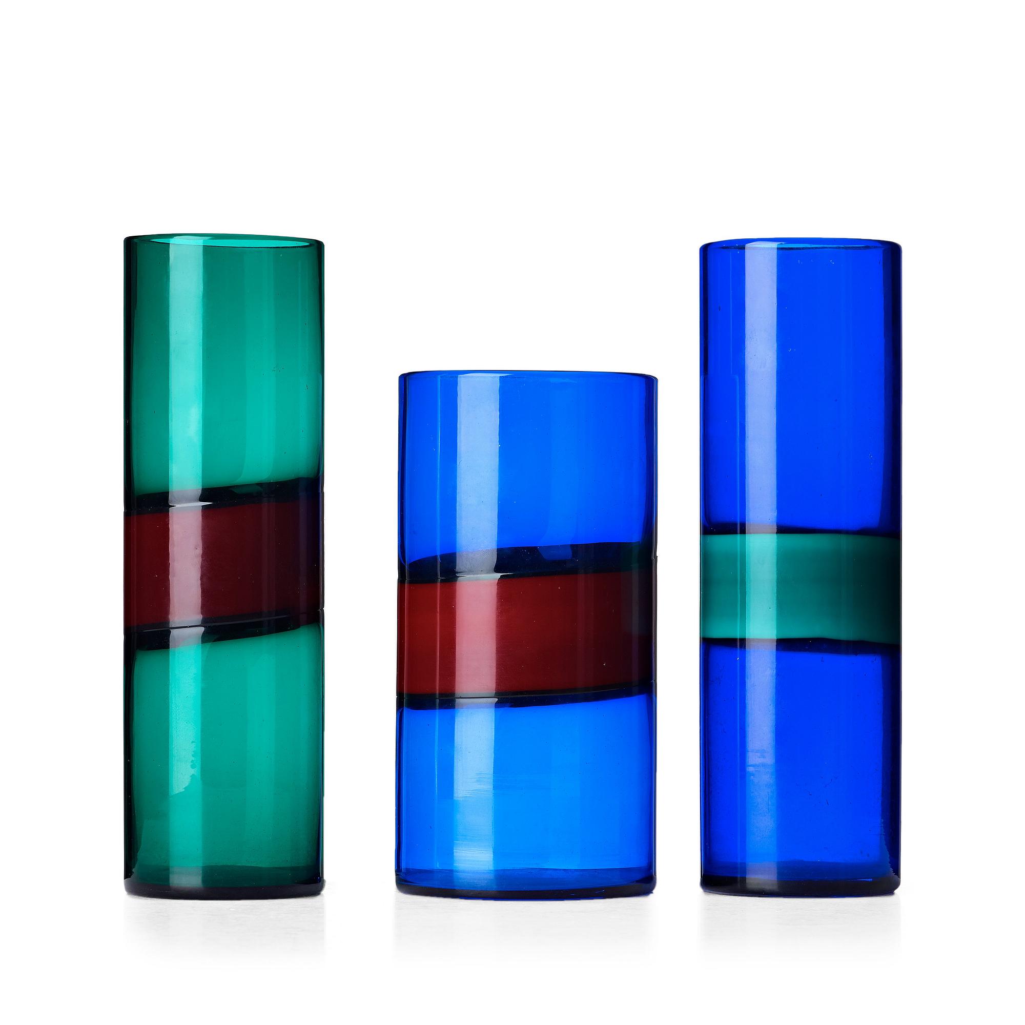 Fulvio Bianconi, vaser, 3 st. "Fasce Orizzontale", Venini, Murano, Italien.