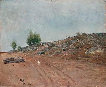 396. Carl Fredrik Hill, "Väg med sittande hund, Fontainebleau".