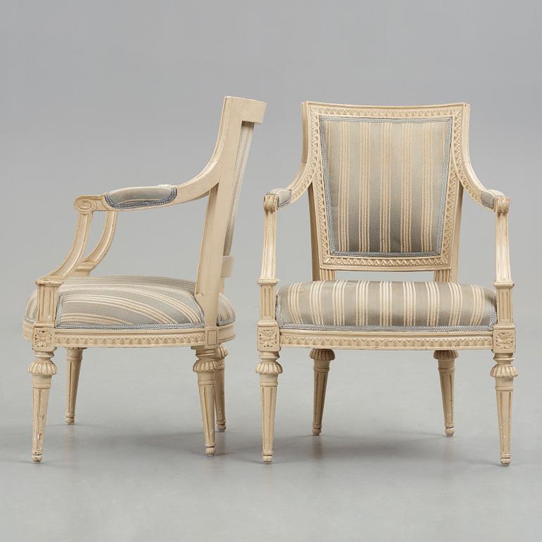 A pair of Gustavian late 18th century armchairs by Lars Söderholm (master in Stockholm 1789-1794).