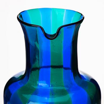 Fulvio Bianconi, a blue and green glass pitcher, Venini Murano, Italy 1960s.