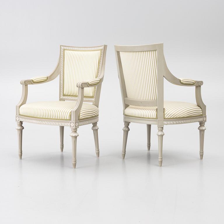 Armchairs, 5 in the Gustavian style, 20th century.