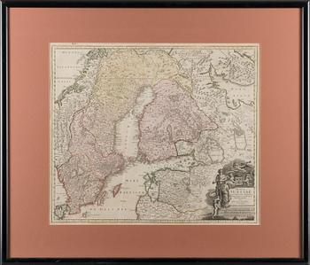 RUOTSIN KARTTA. Regni Sueciae. Johan Baptist Homann. Noin 1730.