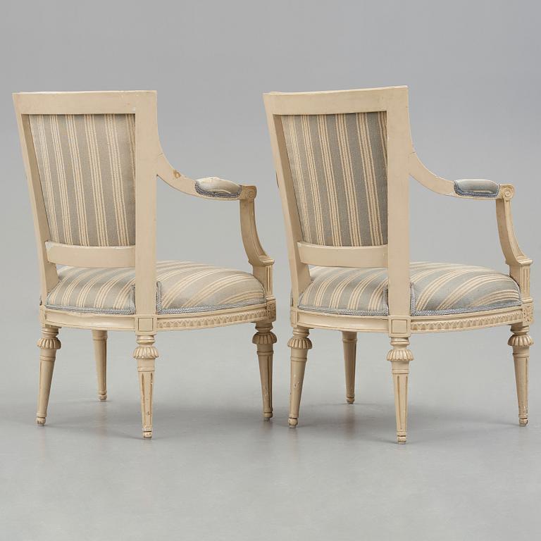 A pair of Gustavian late 18th century armchairs by Lars Söderholm (master in Stockholm 1789-1794).