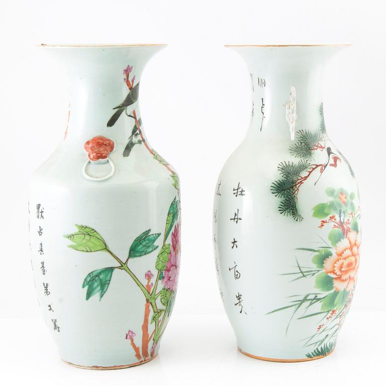 A set of two Chinese famille rose vases, 20th century.