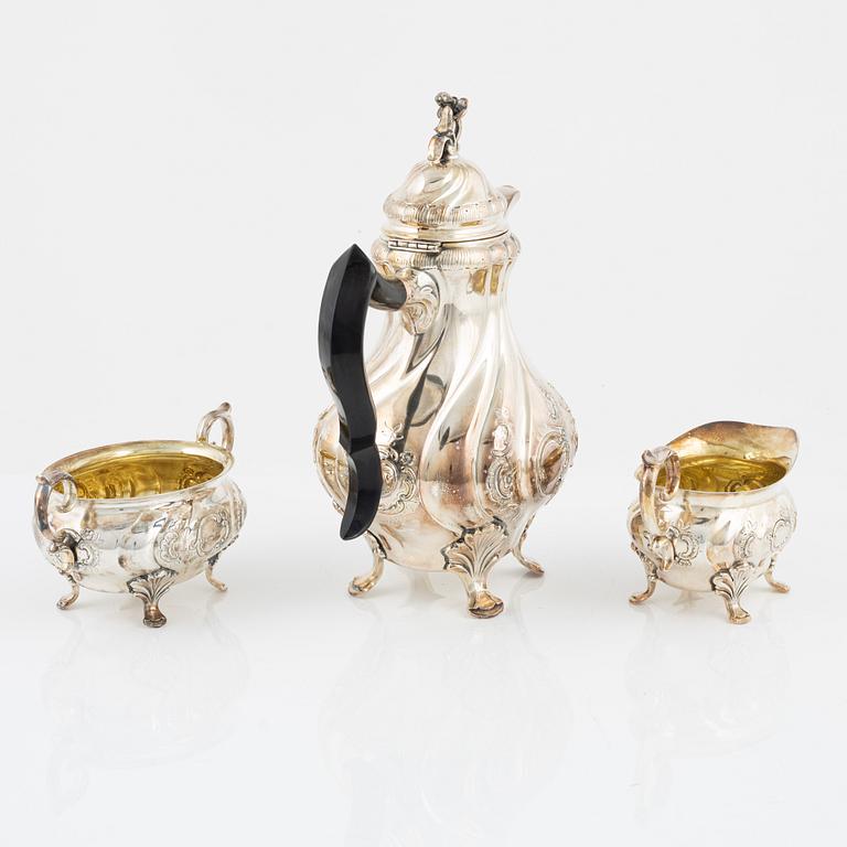 CG Hallberg, kaffeservis, 3 delar, silver, rokokostil, Stockholm 1953.