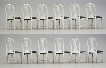 STOLAR, 12 st (6+6), tillskrivna Johan Lindgren, gustavianska, 1700-talets slut.