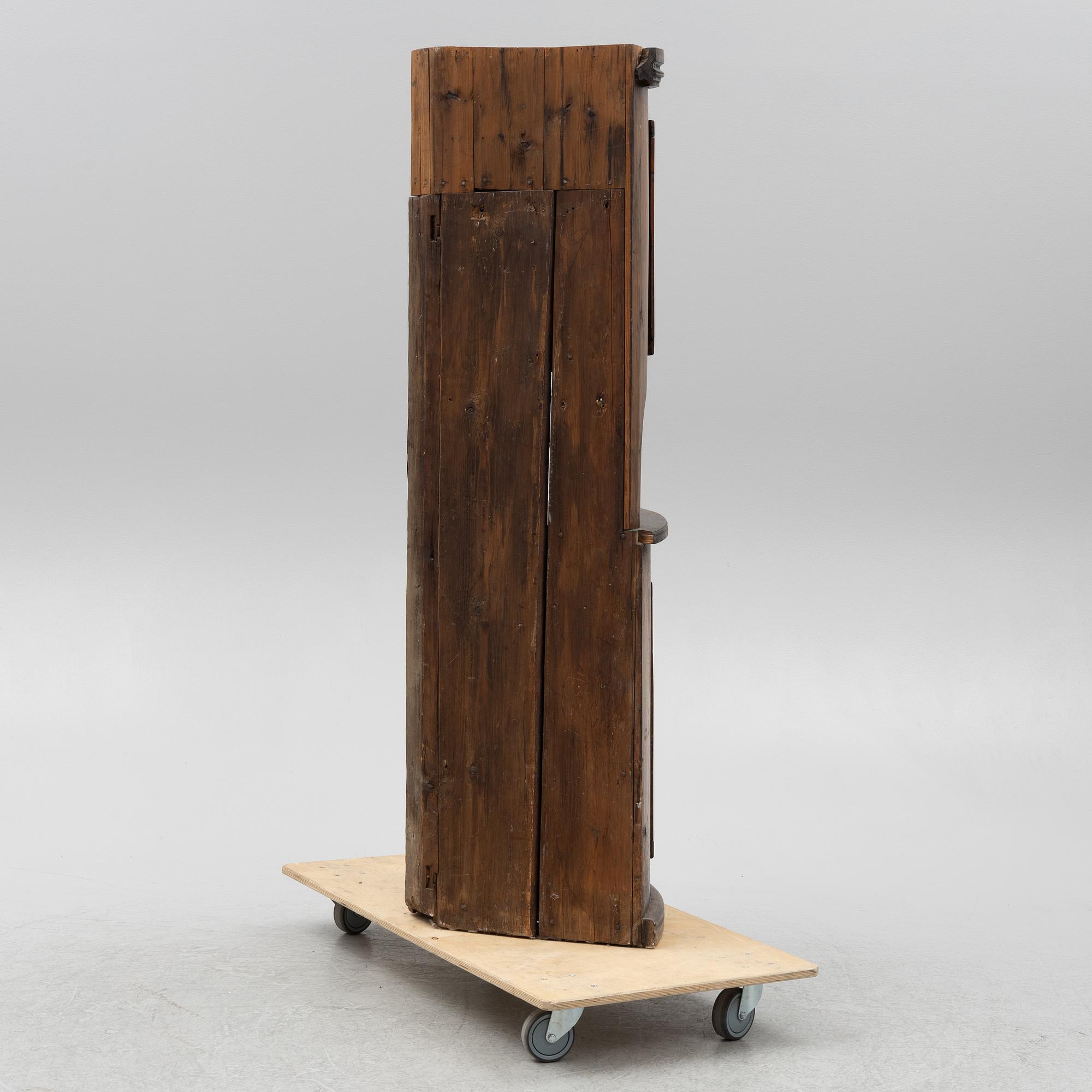 Corner cupboard, folk art, circa 1800.