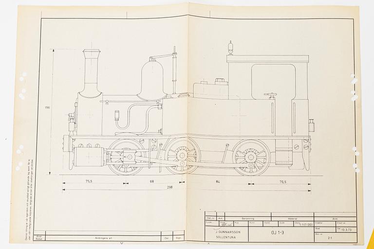 Steam locomotive. "Gotland". Live steam. Drawings by Jan Gunnarsson.