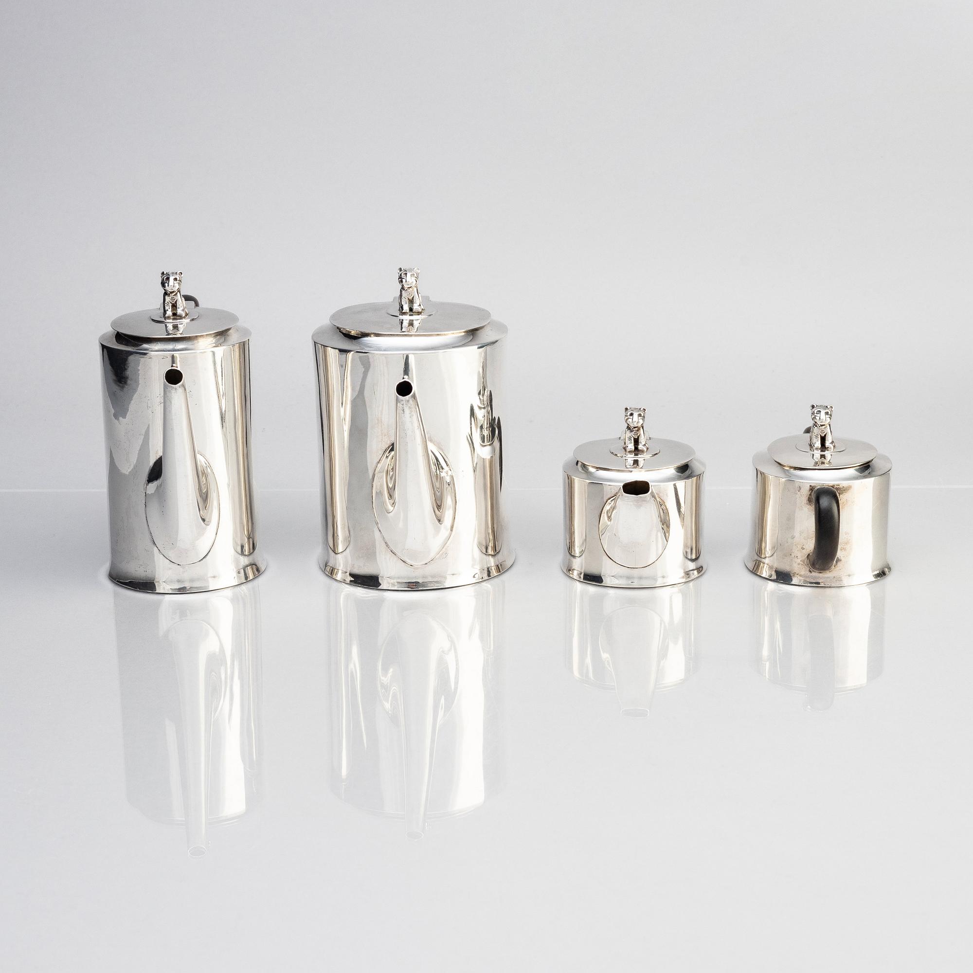William Spratling, a four-piece silver tea- and coffee set, "Jaguar", mark of William Spratling Silver, Taxco Mexico circa 1956-60.