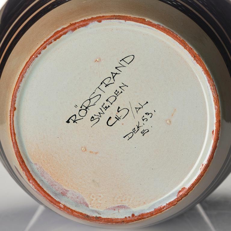 Carl-Harry Stålhane, golvvas, s k "Torro-fajans", dekor av Aune Laukkanen, Rörstrand.