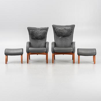 A pair of armchairs with foot stools, model 'Delta Legend' and 'Delta Legend Large', Brunstad Norway.