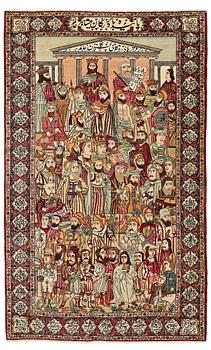 MATTO, an antique Kerman Laver figural, "the Rulers of the World", ca 234-235 x 142 cm.