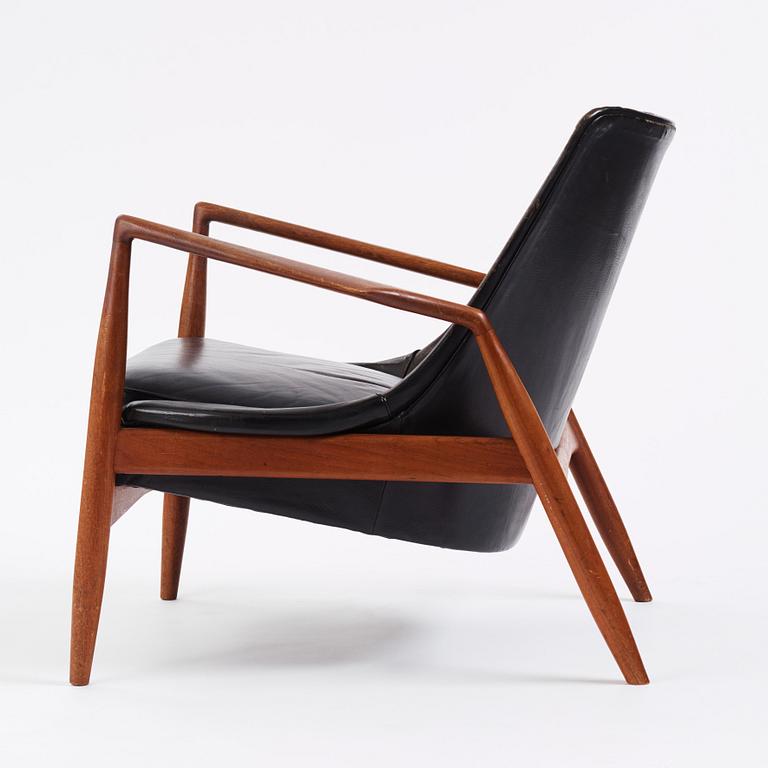 Ib Kofod-Larsen, Ib Kofod Larsen, a "Sälen" teak and black leather  chair, Olof Perssons Fåtöljindustri (OPE), Jönköping.