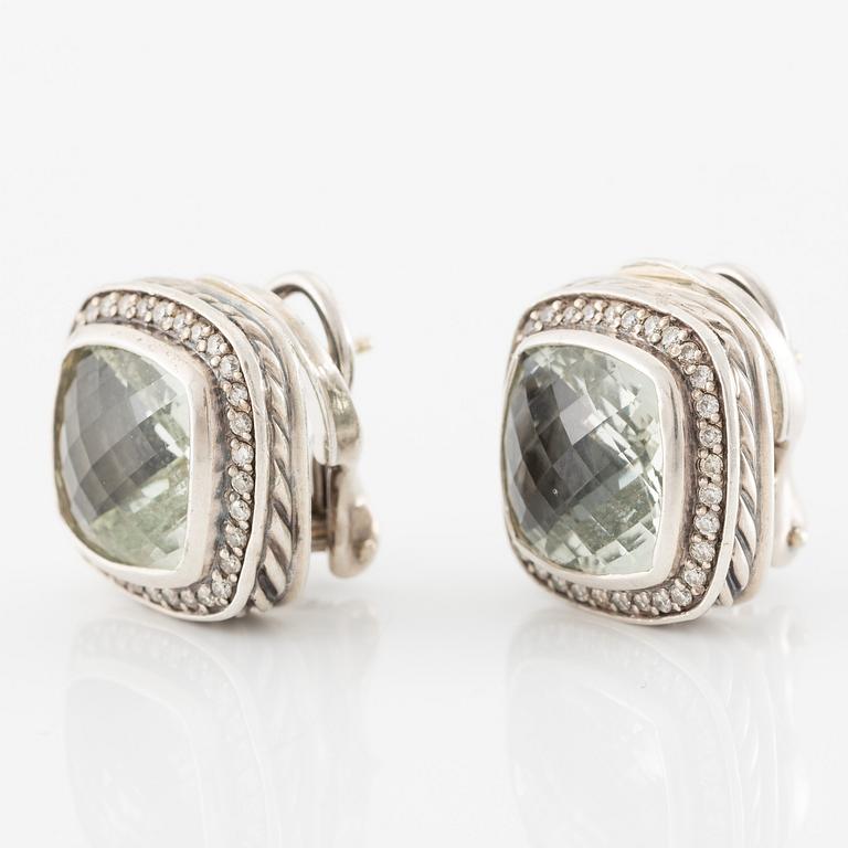 Earrings, silver with checkerboard-cut green quartz and brilliant-cut diamonds. David Yurman.
