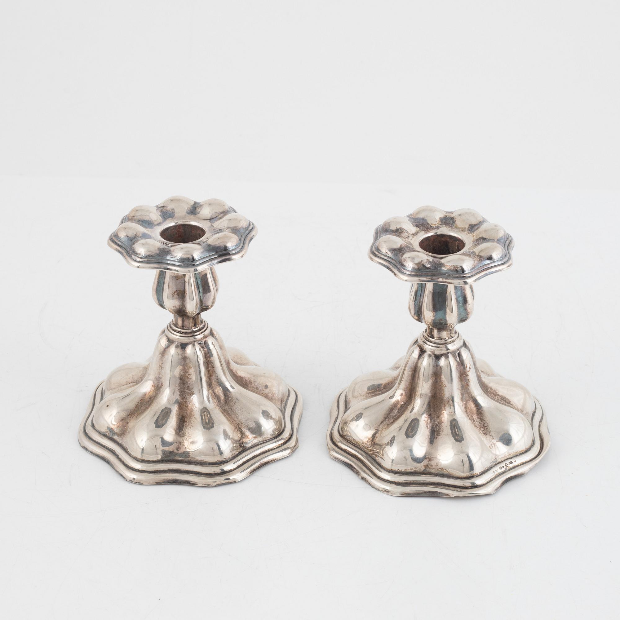 Candlesticks, a pair, silver, CG Hallberg, Stockholm, 1938.