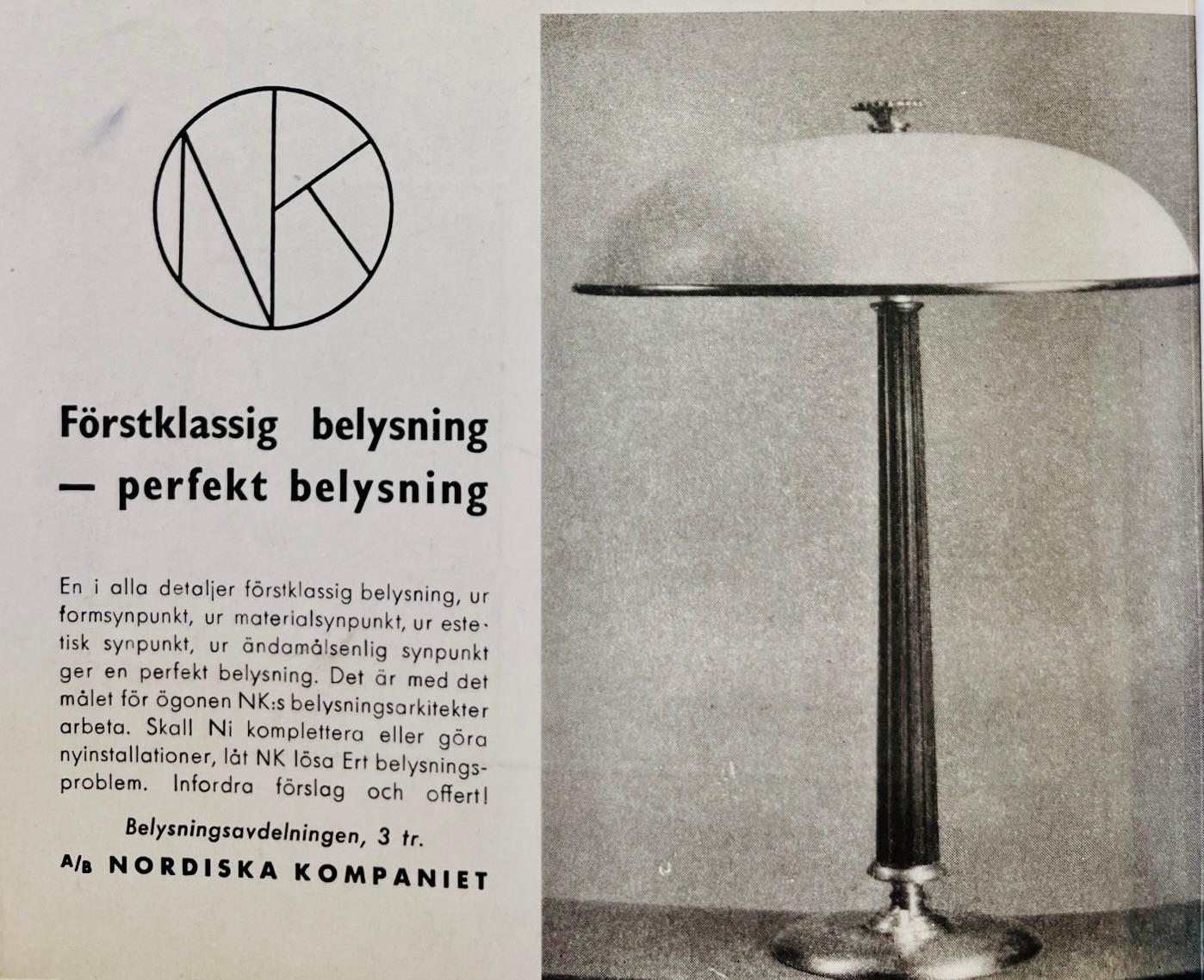 Erik Tidstrand, or Bertil Brisborg, table lamp, model "30246", Nordiska Kompaniet 1940s.