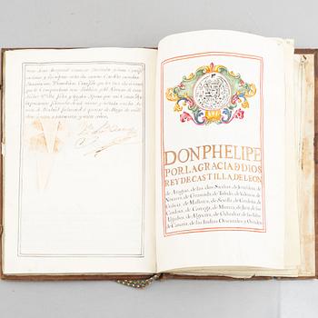 Spanish patent of nobility for the family Sanchez del Bellmont, issued 1742.