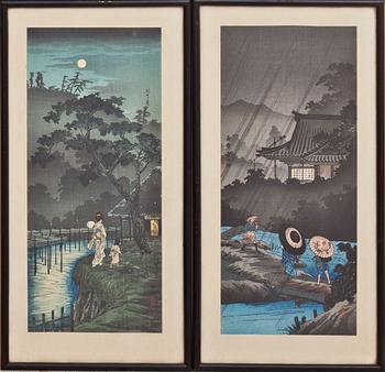 TRÄSNITT, 4 st. Japan, Hiroaki (Shotei) Takahashi. Omkring 1900.
