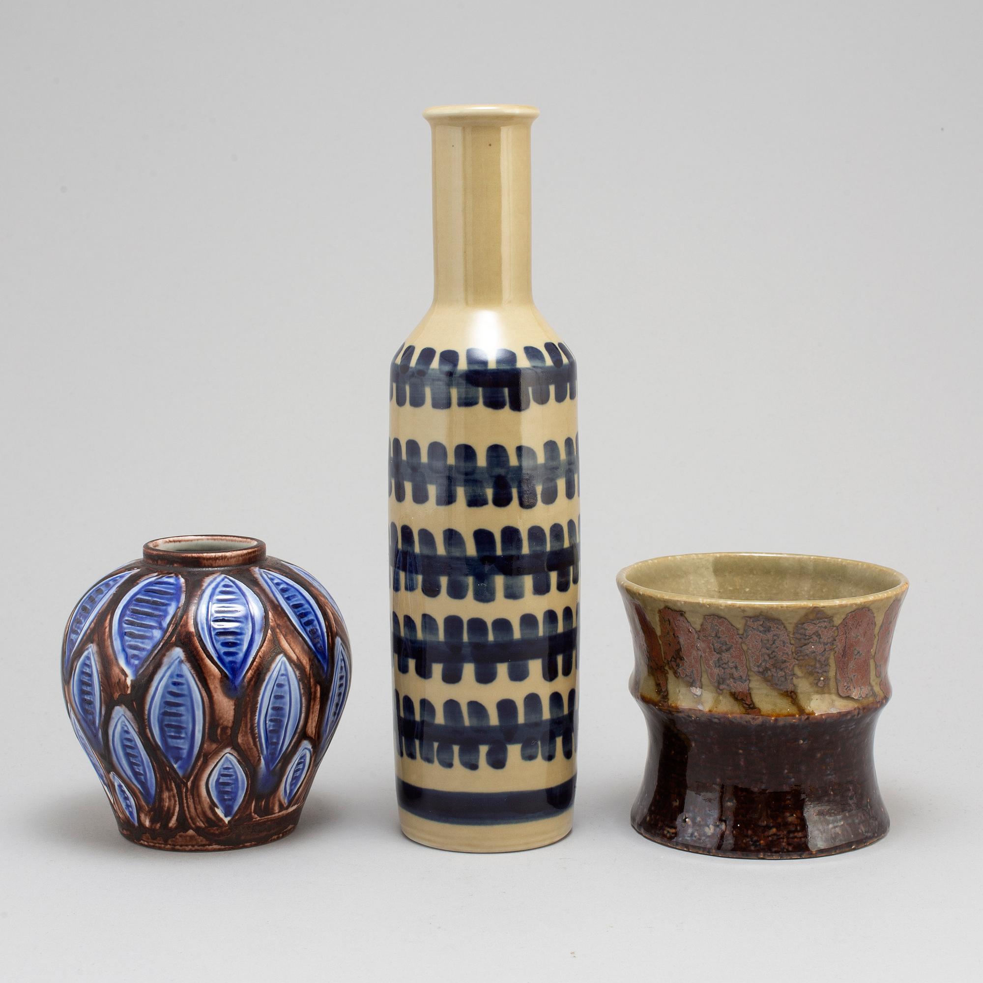 HERTHA BENGTSON, three signed stoneware vases, Rörstrand.
