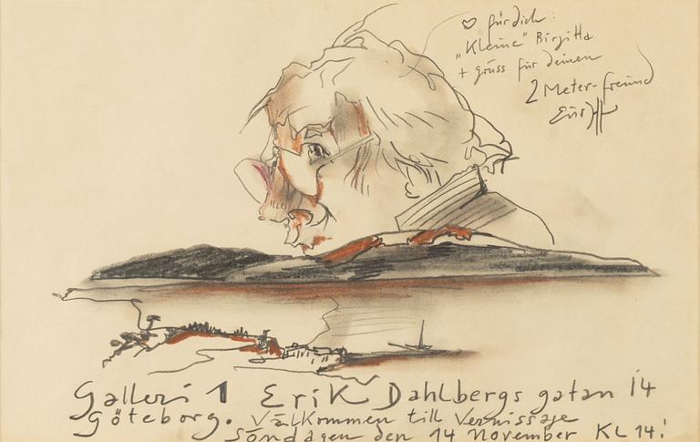 Horst Janssen, mixed media, signed.