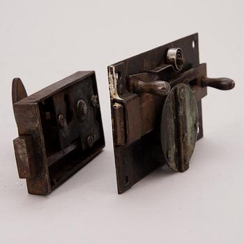 Set of 18th Century iron locks and fittings, 4 pcs.