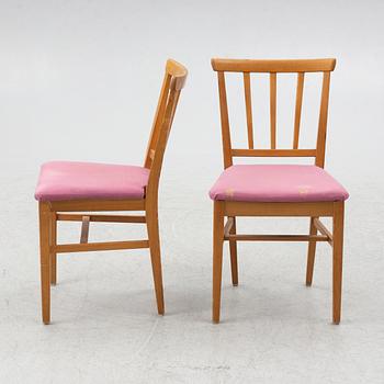 Carl Malmsten, dining table and four chairs, including Svensk Fur, second half of the 20th century.