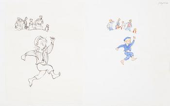 BJÖRN BERG, tuschteckning och akvarell på papper "Emil i Lönneberga".