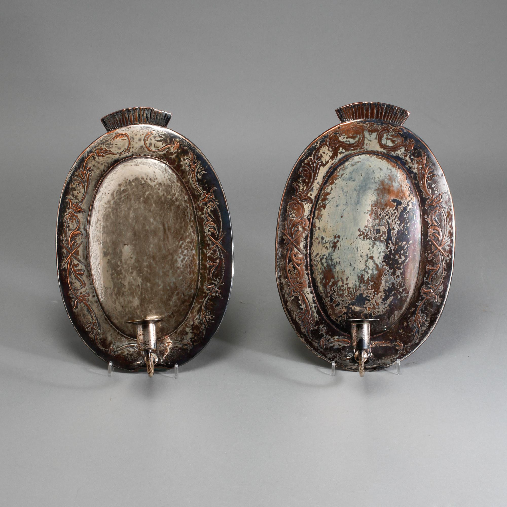 VÄGGLAMPETTER, ett par, nysilver, 1900-talets första del.