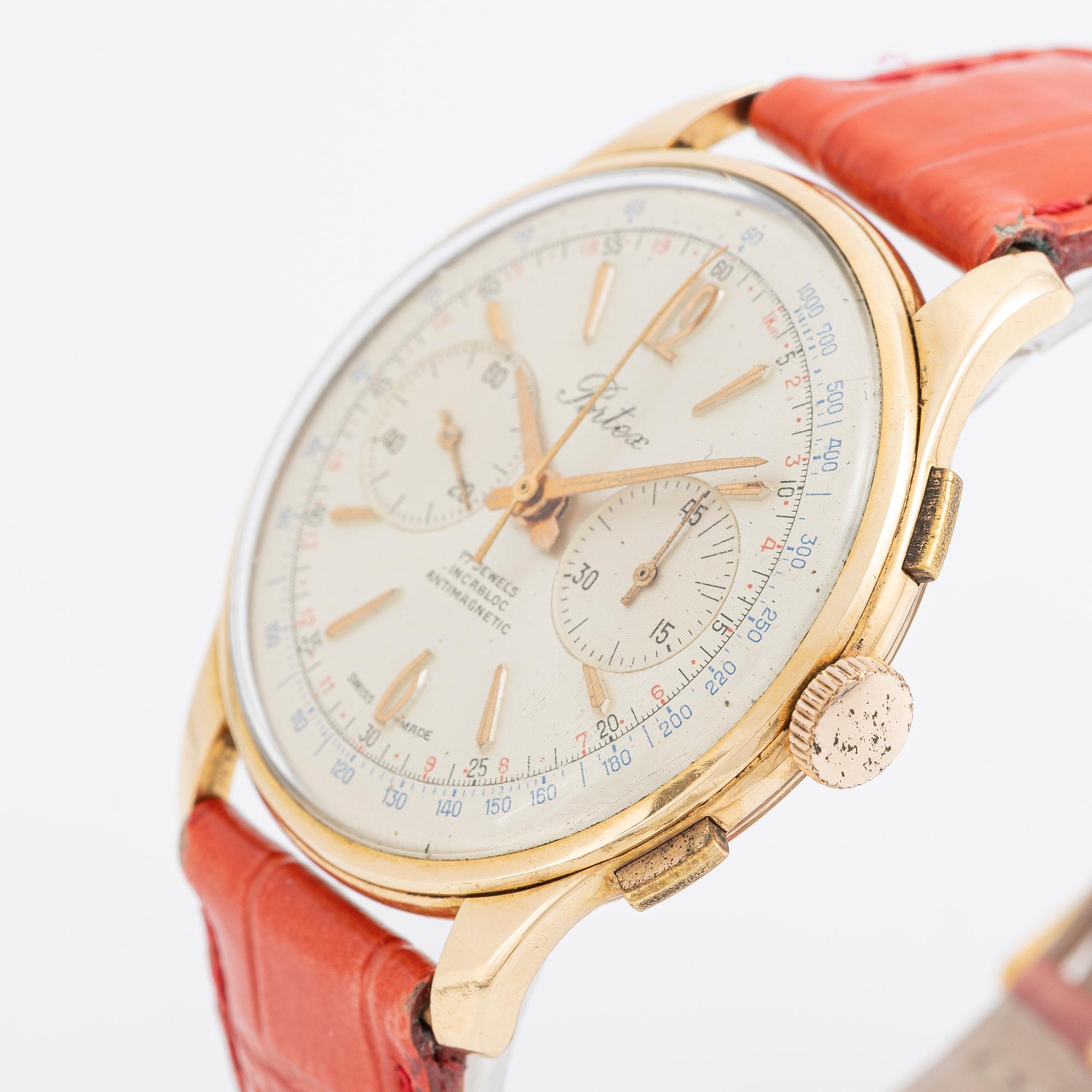 Portex, wristwatch, 18K gold, chronograph, 38 mm.