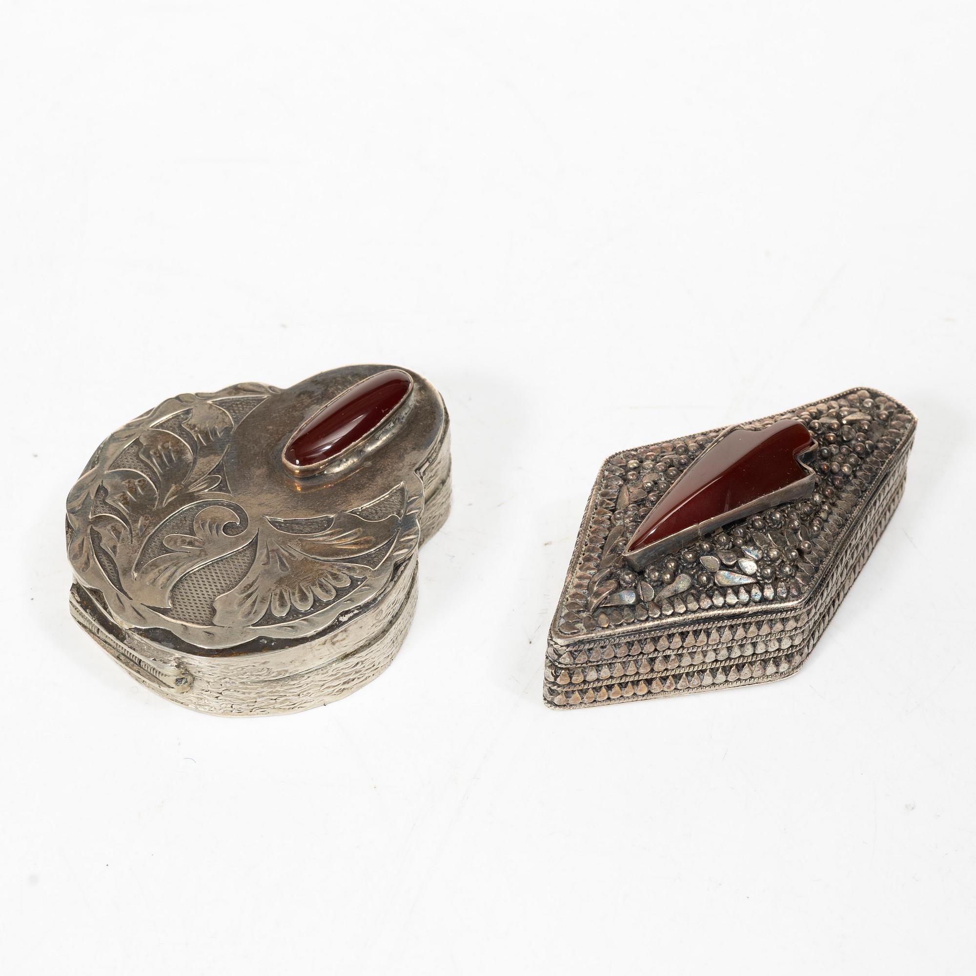Boxes, 10 pcs, silver, with stones, 20th century.