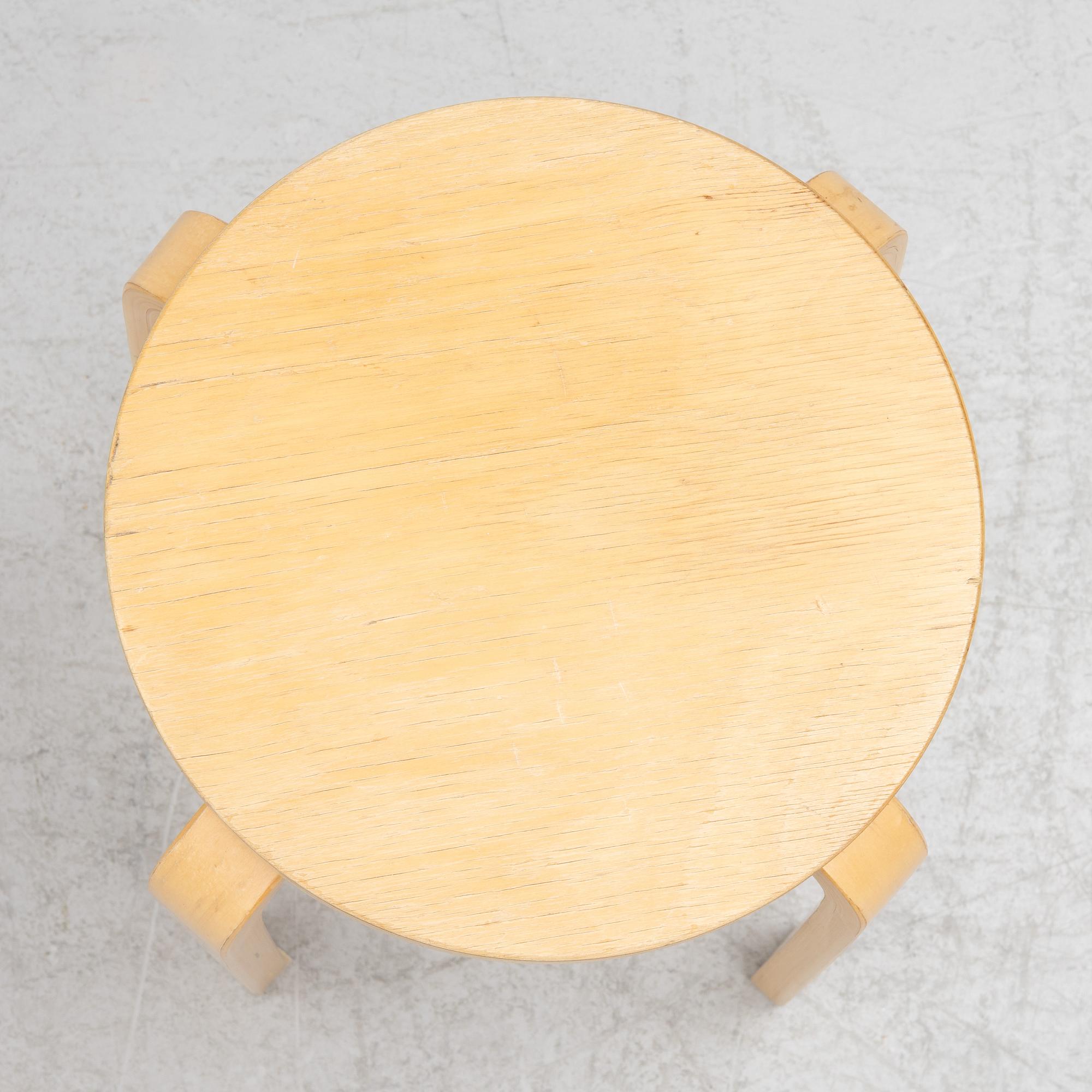Alvar Aalto, A set of 3 model N65 chairs, and a model 60 stool, Artek, Finland, second half of the 20th century.