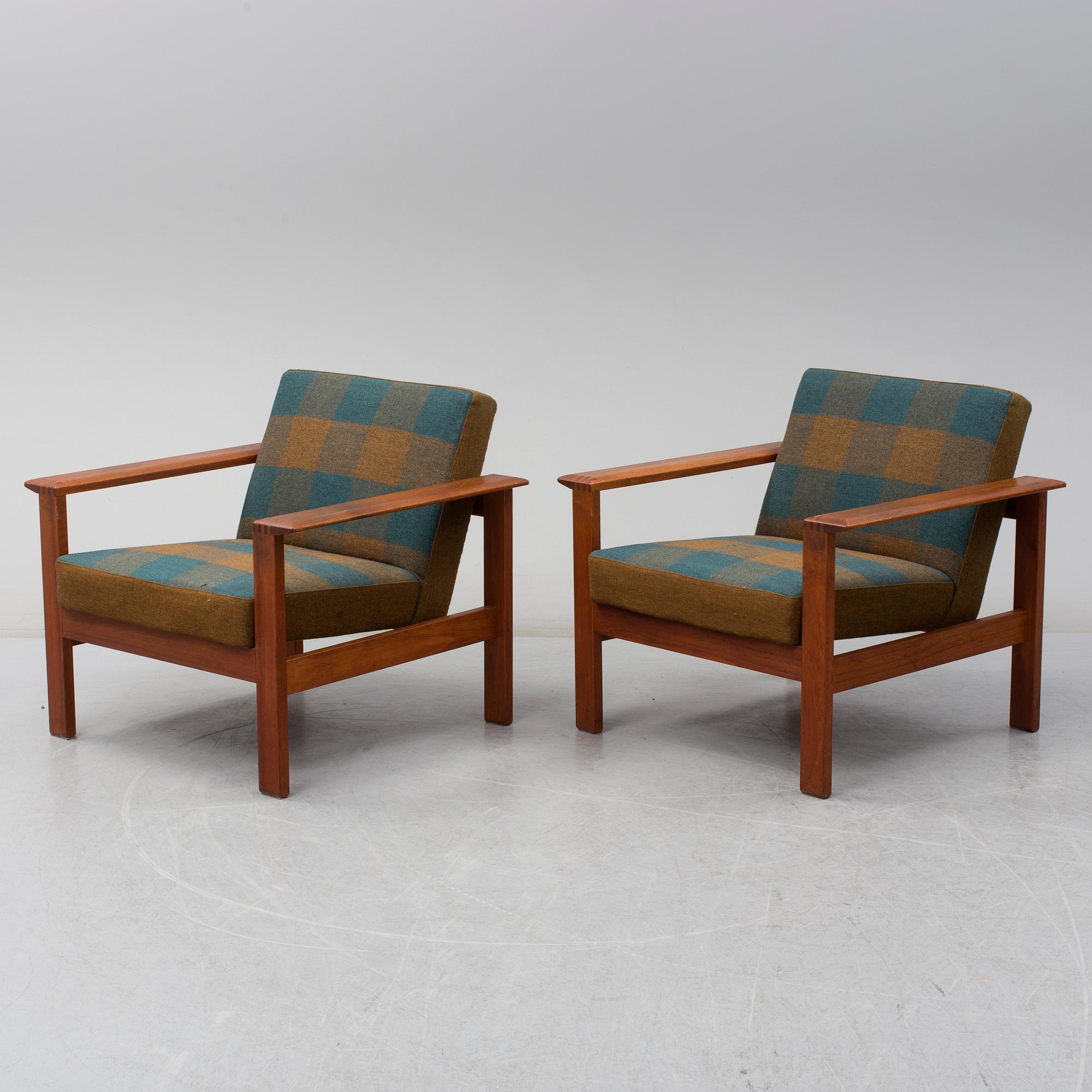 A pair of 'Kubus' easy chairs by Gerhard Berg for Stokke, Norway.